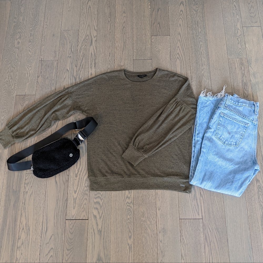Lucky Brand Drop Shoulder Cloud Jersey Top Heather Green